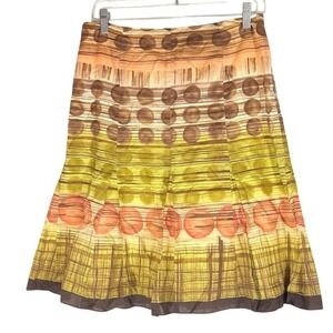Talbots Pleated Multicolor Patterned A-Line Skirt - Yellow & Orange 6 Petites